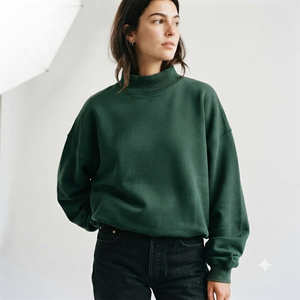 Sudadera de cuello alto de algodón de alta calidad para mujer, estilo oversize con hombros caídos, mangas largas y puños acanalados. Proveedor de ropa personalizada. - Product Image 1