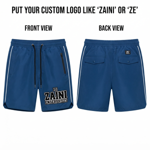 <b>Mens</b> Windbreaker <b>Shorts</b> 100 Polyester Taslon 135 GSM Blue <b>White</b> Contrast Piping Custom Embroidery Patch Logo OEM ODM - Product Image 1