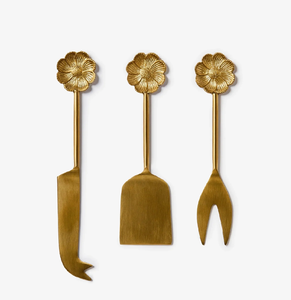 Brass Cheese Sets Flower Handle <b>Knife</b> Soft & Hard Cheese Butter 3 Pieces Sets Cheese Tools At Lowest Prices - Product Image 1