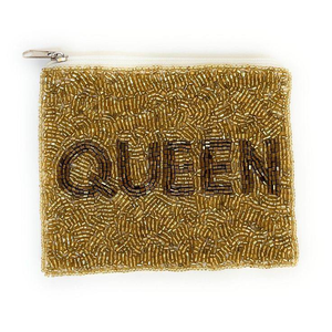Porte-monnaie artisanal en perles de rocaille Golden Queen, ce porte-monnaie en perles est l'accessoire parfait à avoir sous la main par AFZA ENTERPRISES. - Product Image 1