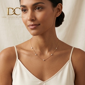 Collier en or jaune massif 14 carats pour femme, serti de diamants de laboratoire ronds de 0,13 carat, taille brillant, bijoux fins - Product Image 3