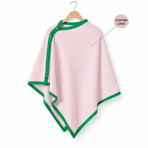 Poncho asymétrique Cosh International Sorority Sisterhood, bordure rose et verte, col rond, manches longues, fermeture boutonnée, toutes saisons - Product Image 1