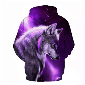 Sweat-shirt à capuche vintage éco-responsable pour homme, motif loup et galaxie, tricoté 100% coton, coupe classique, style hiver - Product Image 1