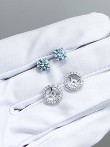 VVS DIAM VVER 1008 925 Sterling Silver <b>Blue</b> Lab <b>Diamond</b> Removable Halo Stud <b>Earrings</b> IGI Certified Unisex - Product Image 3