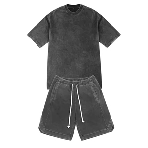 Best Quality Men's Summer Set Solid Breathable <b>Lightweight</b> Quick Dry Customizable Polyester/Cotton Fleece T-Shirt Shorts Elastic - Product Image 3