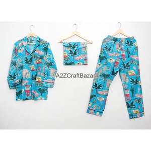 Conjunto de Pijama de Algodón Hecho a Mano para Mujer, Estilo Indio, Largo, de Verano, con Mangas Largas, Cierre con Cordón, Estampado Floral, Transpirable, Tejido - Product Image 4