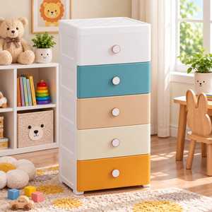 Meuble de Rangement Moderne en Plastique pour Enfants, Organisateur à Tiroirs Simples ou Multiples, Poignées Animaux de Dessin Animé, pour Chambre d'Enfant, Vêtements et Papeterie - Product Image 4
