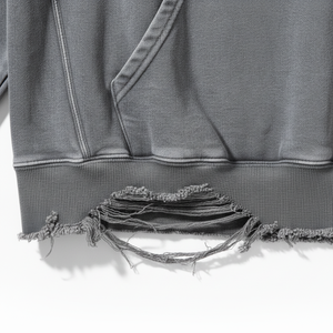 Sweat-shirt à capuche oversize pour homme, gris uni, en molleton de coton, avec ourlet délavé et poches, style automne - Product Image 5