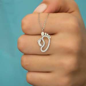 Hallmark Silver Mother and Baby Footprint Pendant with Diamond Charm - Product Image 2
