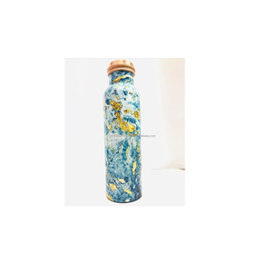 Botella de agua de cobre tradicional con diseño impreso en esmalte, trabajo floral, ideal para el hogar, restaurante, hotel, uso de decoración - Product Image 1