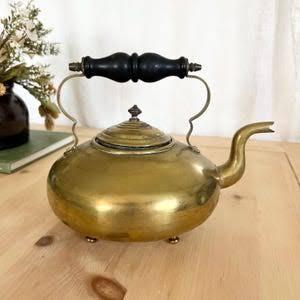 <b>Vintage</b> Brass Tea <b>Kettle</b> With Lid And Handle Metal Water Pot Decorative Kitchenware - Product Image 2