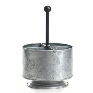 Organizador de utensilios de metal galvanizado estilo rústico con 3 compartimentos y asa para almacenamiento en la cocina. - Product Image 2