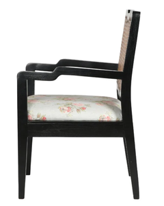 Fauteuil traditionnel en bois avec dossier en rotin et revêtement floral, chaise de salon, structure en bois massif faite à la main - Product Image 2