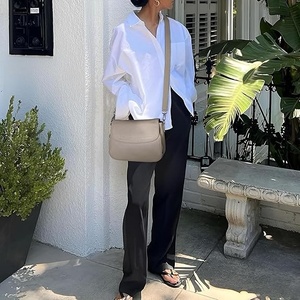 Unisex Beige Genuine Leather Crossbody <b>Bag</b> Adjustable Strap Buckle Closure Casual Daily Durable Lightweight Solid Color - Product Image 6
