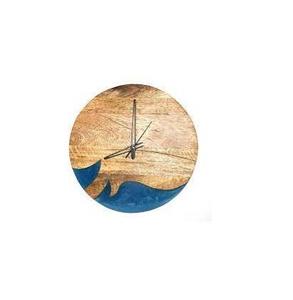 Horloge murale artisanale en bois massif et résine époxy, design géométrique arrondi style ferme, horloge rustique pour salon, bureau, décoration intérieure - Product Image 2