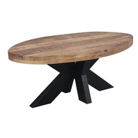 Table basse en bois massif de style industriel de forme rectangulaire Akku Art AK-CT-2022-01, design antique, pieds en métal, pour salon