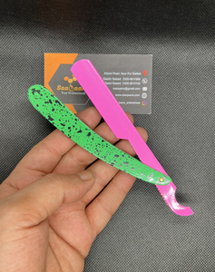 Saaqaans Professional Straight <b>Edge</b> Razor Stainless Steel Blade <b>Plastic</b> Handle Green Pink Color Face Use for Men - Product Image 6