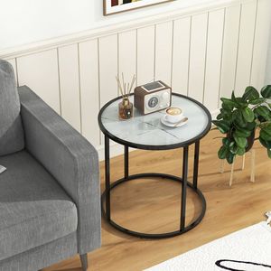 Tavolino da caffè in vetro da 20 pollici con struttura in metallo e piano in finto marmo, 1 pezzo - Product Image 3