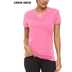 Camiseta de Verano de Manga Corta para Mujer, Ecológica, Mezcla de Poliéster/Algodón, con Logotipo Personalizado, Lisa, de Secado Rápido, Superventas - Product Image 3