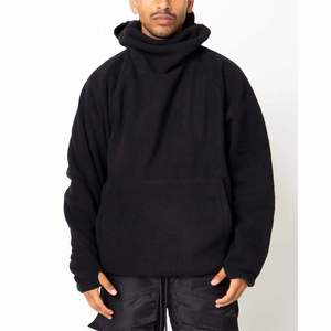 Sweat-shirt à capuche noir pour homme, coupe ample, en polaire, pour l'hiver, style décontracté, avec masque intégré, manches classiques, en coton tricoté - Product Image 2