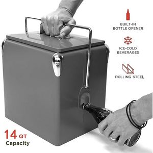 Nevera Portátil Metálica Clásica Retro de 13L (14Qt) Multifuncional con Abrebotellas, Larga Duración - Product Image 6
