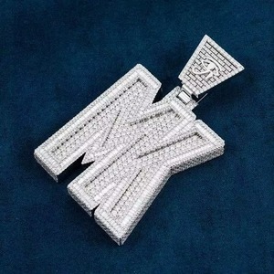 Pendentif Hip Hop double lettre en diamant Moissanite VVS1, plaqué argent 925, personnalisé, cadeau d'anniversaire pour homme - Product Image 3