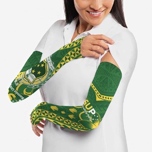 Manchon de bras intégral Sup Arm Sleeve vert jaune à motif camouflage uni, protection solaire UPF50+, compression, unisexe, en soie glacée par sublimation - Product Image 4