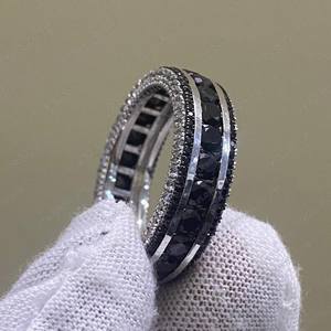 Anillo de eternidad completo con diamantes negros auténticos de moissanita para mujer, plata 925 original, regalo sorpresa de boda para novia - Product Image 1