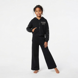 Chándal con capucha para niños, manga larga, hombros caídos, con pedrería, corte holgado, estilo casual, moderno, color negro - Product Image 4