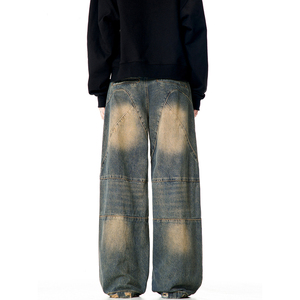 Jean droit délavé respirant pour homme, coupe ample, style vintage, streetwear, mode urbaine décontractée - Product Image 3