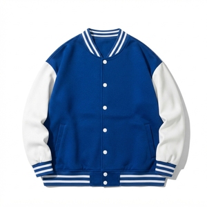 <b>Men's</b> Modern Varsity <b>Jacket</b> Casual Bomber <b>Jacket</b> Contrast Sleeves Ribbed Knit Trim Snap Button Front Custom Clothing Supplier - Product Image 1