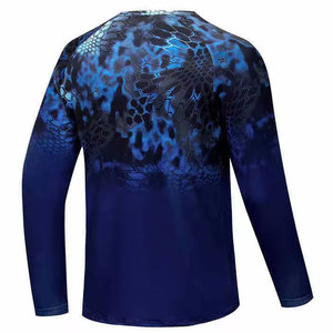 Custom OEM Blue Pattern Printing Quick Dry <b>Sunscreen</b> UPF 50+ 100% Polyester Stretch Light Fishing Long Sleeve Lightweight - Product Image 2
