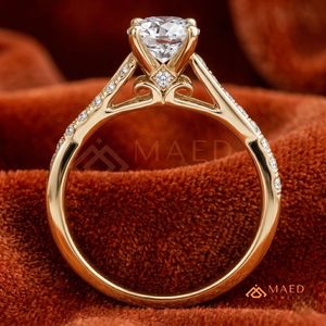 Luxury 14K <b>Gold</b> Plated Bridal <b>Ring</b> <b>Set</b> - Round Cut CZ Twisted Engagement <b>Ring</b> with Pave Wedding Band - Product Image 2