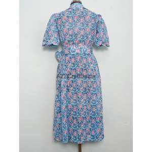 Nuevo Vestido Midi de Punto de Algodón con Estampado Floral Bohemio Indio, Cuello en V, Manga Corta, para Mujer, Verano, Playa, Oficina, Casual - Product Image 6