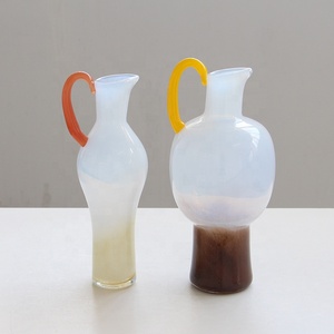 Vasi in Vetro Soffiato a Bocca Bixuan, Bianco Nebbia, Marrone, Giallo, Arancione, con Manico, Porta Fiori, Decorazione Centrotavola per Matrimoni - Product Image 5