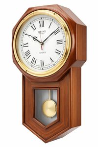 Horloge murale pendulaire ronde en bois moderne Calvin Handicrafts, style antique Smiths London, chiffres romains, marron - Product Image 6