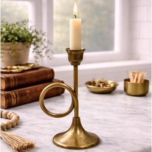 Refined <b>brass</b> candle <b>holder</b> designed for tasteful decorative arrangements in residential and hospitality settings alike - Product Image 3