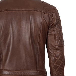 Real Leather Trucker Jacket <b>Men</b> Western Style Snap Button Chest Pockets Brown Tan OEM Wholesale Factory Direct - Product Image 4