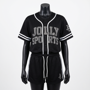 Women Baseball Jersey Short <b>Set</b> 180 GSM Polyester Mesh Yellow Black Custom Tackle Twill Embroidery Print Women's <b>Sets</b> - Product Image 3