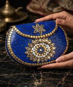 Indian Handicraft <b>Silver</b>-Plated Rectangle Metal Handmade <b>Clutch</b> Mosaic Bag for Women Party Use Multicolor F S INTERNATIONAL - Product Image 5