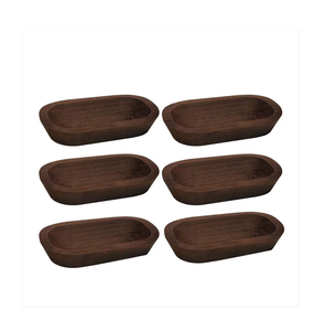 Acacia Wood Dough Bowl 6 PCS Handmade Wooden Oval Bowls Set Of 6 Minimalist Design For Food Serving Home Decor - Product Image 1