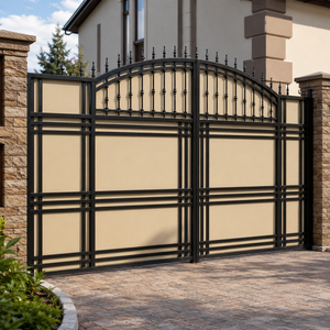 Portail d'entrée en métal noir crème à arche, avec design à pointes, pour la sécurité des villas et des murs de clôture résidentiels - Product Image 1