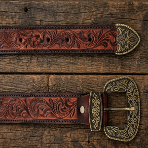 Real Cowhide Leather Floral Engraved Unisex <b>Belt</b> Vintage Style Tooled <b>Western</b> <b>Belt</b> with Designer Antique Brass Pin Buckle <b>Belt</b> - Product Image 6
