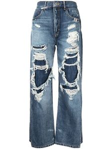 Jean en denim déchiré taille haute coupe large pour homme grande taille, décontracté et ample en coton - Product Image 4