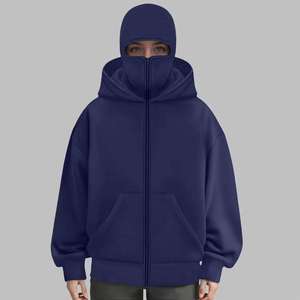 <b>Men's</b> <b>Navy</b> Full Face Zipper Balaclava Hoodie Oversized <b>Fleece</b> Sweatshirt Streetwear Hooded Jacket Long Sleeve 100% OEM Service - Product Image 2