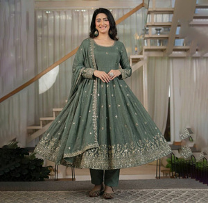 Venta caliente nuevo diseñador de moda Anarkali vestido para mujer de manga larga hermosa Georgette indio paquistaní fiestas Diwali - Product Image 1
