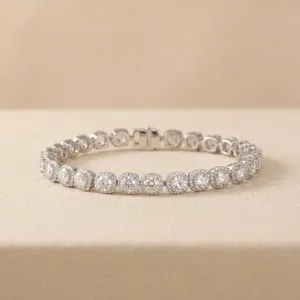 Luxury Pave Halo Emerald Cut Diamond Bracelet 14K Gold Plated Hip Hop Style Unisex IGI Certified Custom Manufacturer Wholesale - Product Image 3