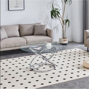 Mesa de Centro Moderna Redonda de Vidrio con Acabado Cromado y Cubierta de Vidrio Templado para Sala de Estar, Mesa de Centro Plateada - Product Image 1