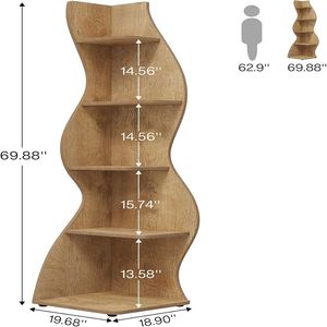 <b>Corner</b> Bookshelf Elegant Display Rack for Home or Office Bookcases & Bookshelves - Product Image 6