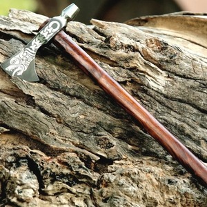 Hacha de senderismo, hacha vikinga de acero con alto contenido de carbono, mango de fresno envuelto en cuero, mango de palisandro, hacha hecha a mano, hacha vikinga, regalo para hombres - Product Image 6